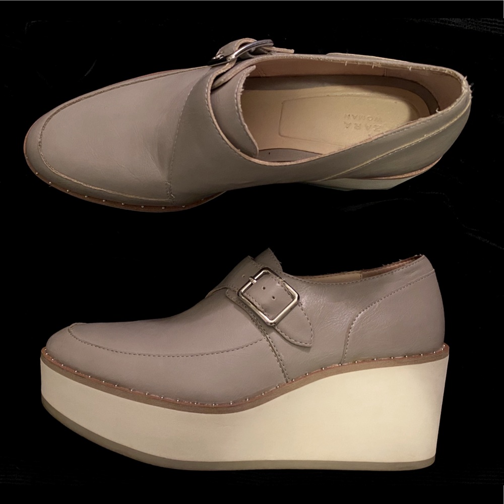 Zara taupe platform/wedge loafer size 8 euro38